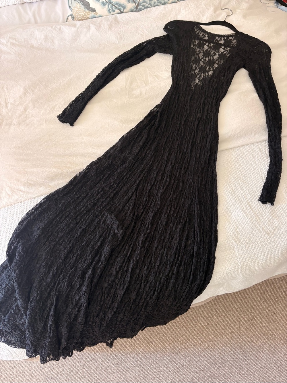 Zara Black Lace Long-Sleeve Maxi Dress